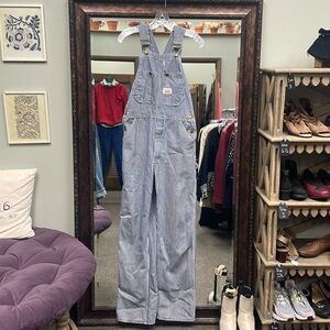 Vintage Round House Bib Overalls Made USA Hickory Stripe Engineer Pattern